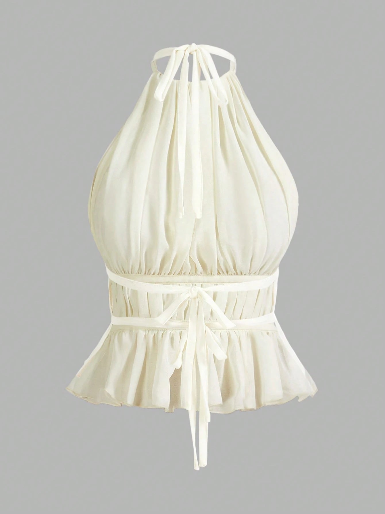 PETITE Women'S Pleated Halter Neckline Waist-Tied Backless Tank Top