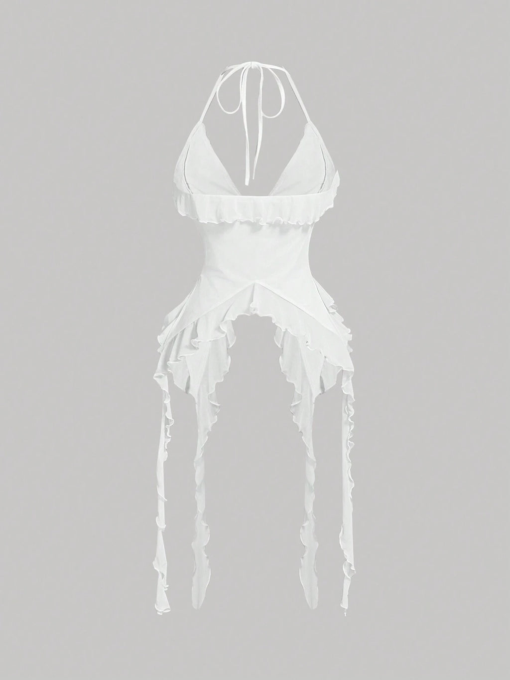 MOD Summer Romantic White Ruffle Edge Ribbon and 3D Flower Tie Neck Top Summer Women Tops Concert Women Outfit Sexy Outfits