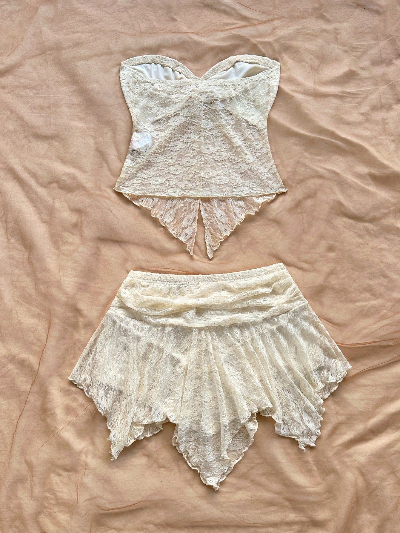 Soleia Women Lace Halter Top and Skirt Set, Apricot Colour, Suitable for Vacation, Beach, Music Festival, Party, Summer Outfit