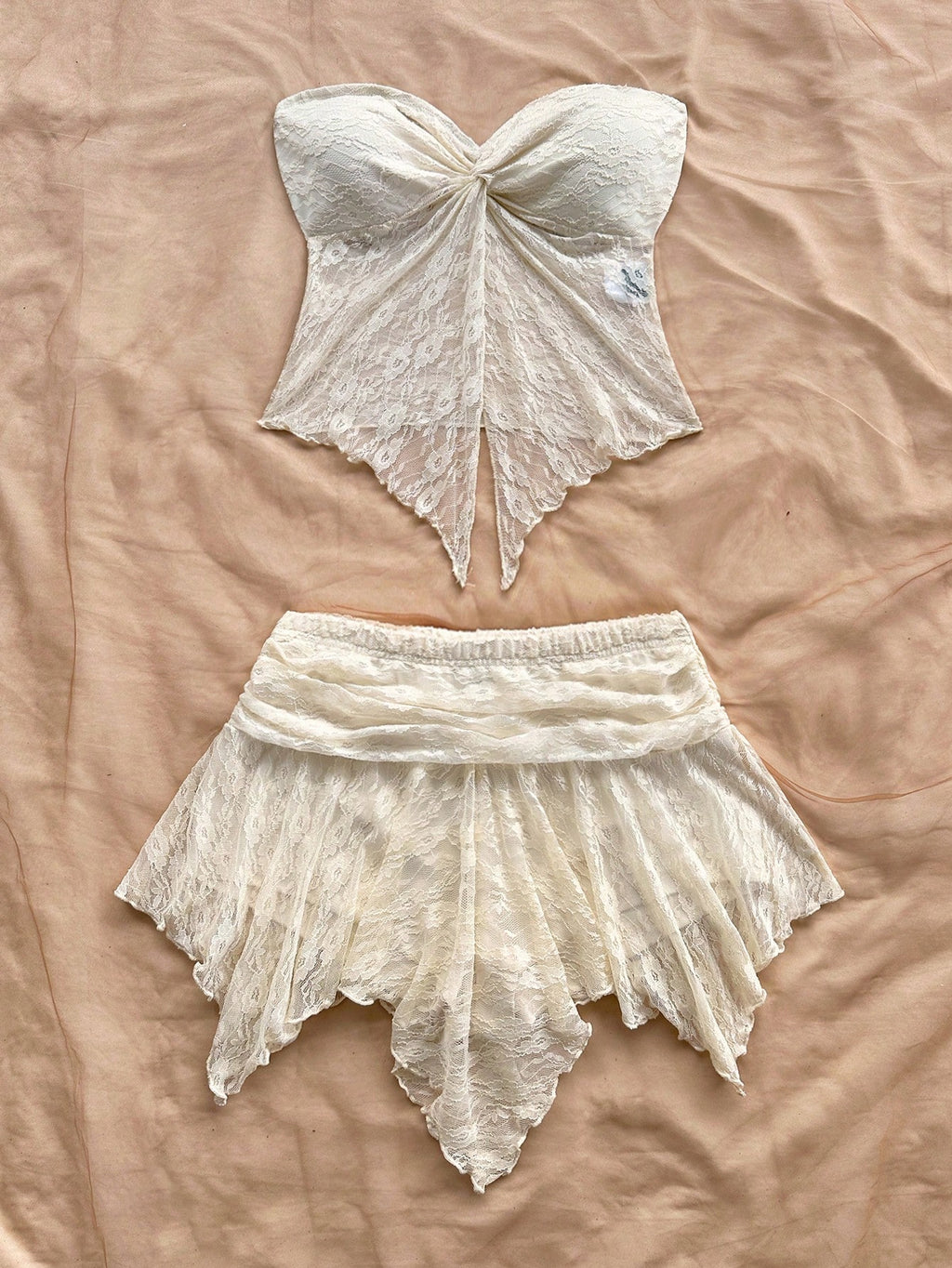 Soleia Women Lace Halter Top and Skirt Set, Apricot Colour, Suitable for Vacation, Beach, Music Festival, Party, Summer Outfit