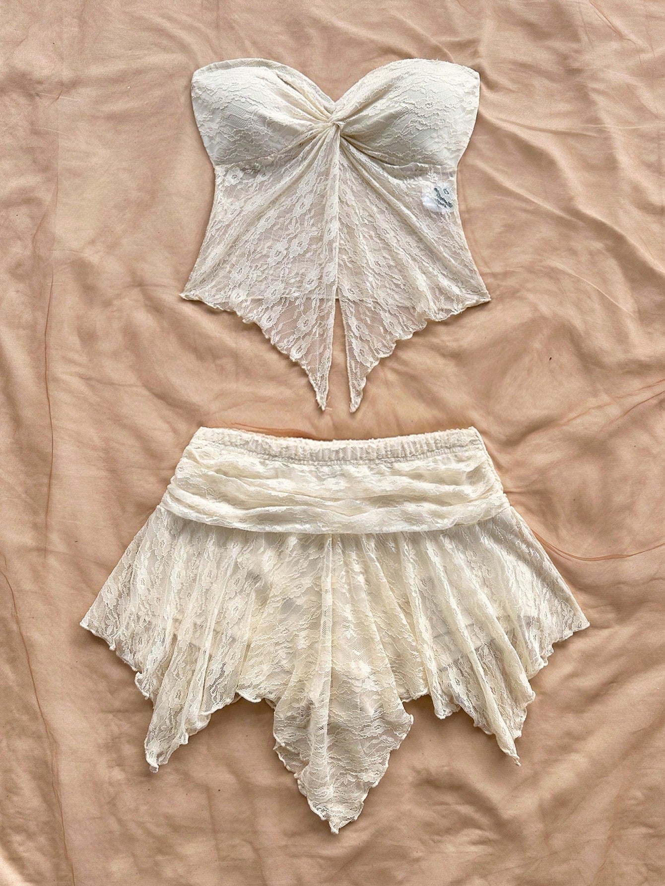 Soleia Women Lace Halter Top and Skirt Set, Apricot Colour, Suitable for Vacation, Beach, Music Festival, Party, Summer Outfit