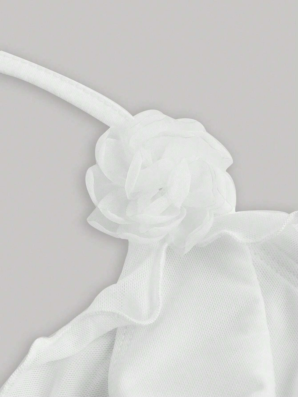 MOD Summer Romantic White Ruffle Edge Ribbon and 3D Flower Tie Neck Top Summer Women Tops Concert Women Outfit Sexy Outfits