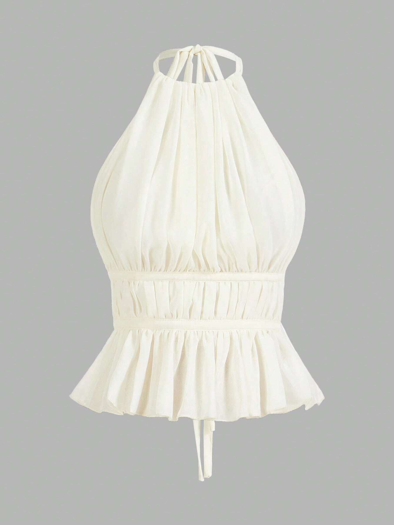 PETITE Women'S Pleated Halter Neckline Waist-Tied Backless Tank Top