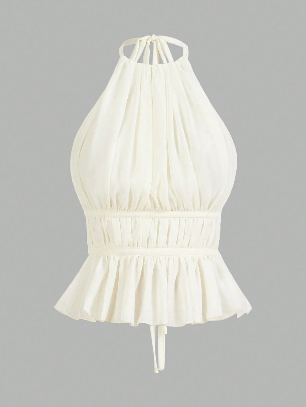 PETITE Women'S Pleated Halter Neckline Waist-Tied Backless Tank Top