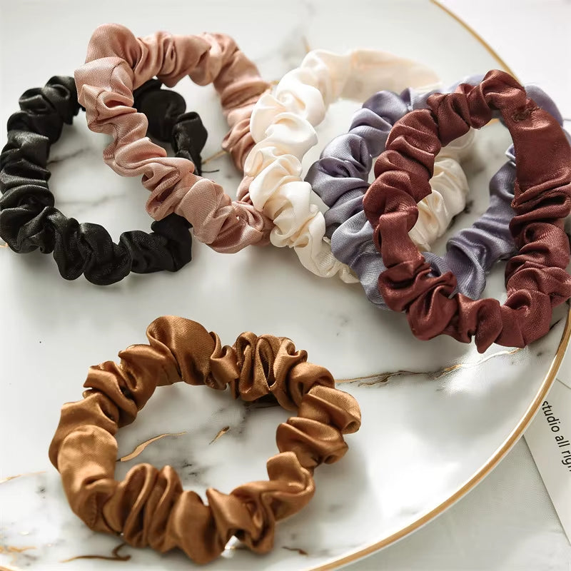 6/18Pcs Elegant Hair Scrunchies Women Minimalist Simulation Silk Hair Ties Solid Color Elastic Loop Ponytail Hair Accessories