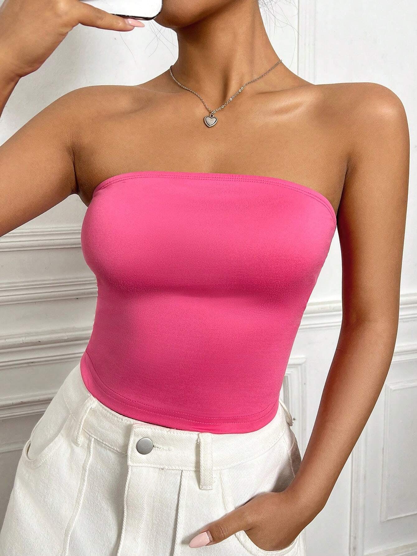 Ezwear Women'S Casual Tube Top Crop Tank Top, Fitted for Summer Vacation
