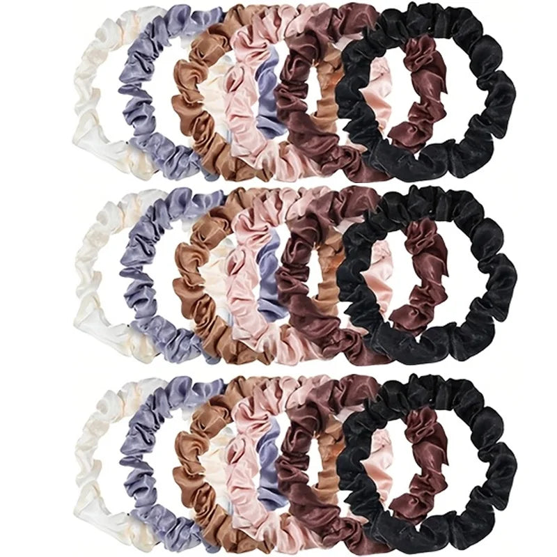 6/18Pcs Elegant Hair Scrunchies Women Minimalist Simulation Silk Hair Ties Solid Color Elastic Loop Ponytail Hair Accessories